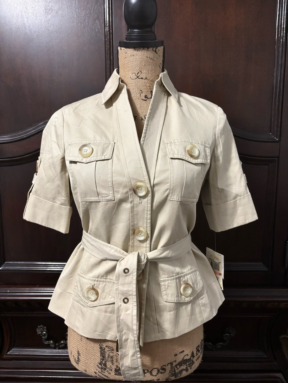 Michael Kors Short Sleeve Belted Safari Jacket NWT Size 2 Petite